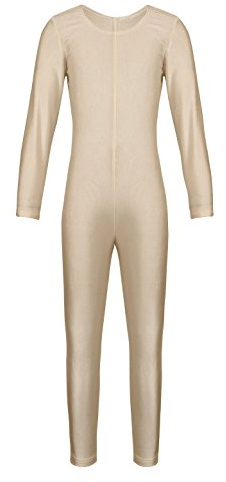 Yeahdor Kinder Mädchen Eiskunstlauf Body Langarm Turnanzug Gymnastikanzug Ganzkörperanzug Ballett Trikot Gymnastik Wettkampf Tanzkleidung A Hautfarben 140-152