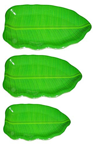 Flair Lot de 3 assiettes en plastique mélaminé en forme de feuille de bananier pour toutes les occasions (1 assiette n° 40,6 cm, 1 assiette n° 35,6 cm et 1 assiette n° 27,9 cm)
