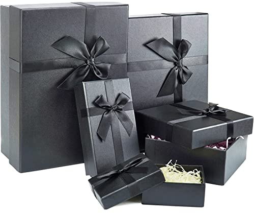Geschenkboxen für Geschenke, ein Set aus 5 schwarzen Geschenkboxen, vorgeformte Boxen, luxuriöse Geschenkbox für Geburtstage, Jubiläen, Hochzeiten, Weihnachten usw.
