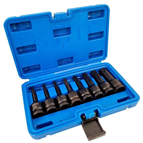 Set chiavi bussole torx attacco 1/2 T30 T80 a impatto lunghe 80mm 07051
