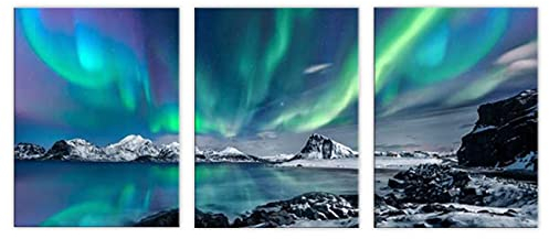 3 Pieces Canvas Prints Aurora Scenery Paintings Picture Farmhouse Wall Decor Nature Northern Light Posters Modern Artwork for Living Room Bedroom Office Home (Unframe, 12×16×3PCS (30×40cm×3PCS))
