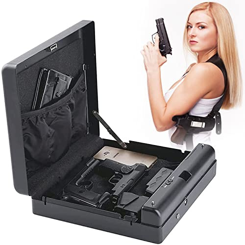 YNITJH Gun Safes for Pistols,Quick-Access Handgun Safe,Safety Device with Biometric Fingerprint/Key 2 Guns Capacity,Pistol Safe for Securely Storing Firearms,Valuables,Gun & Ammunition Storage