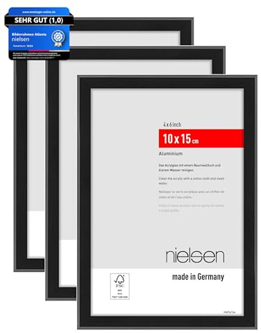 nielsen Aluminium Bilderrahmen Atlanta, 10 x 15 cm 2er Set, Schwarz | Aluminium Fotorahmen im Hoch- & Querformat zum Auftstellen Schwarz matt bruchsicheres Kunstglas