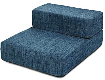 Galatée Hundetreppe, Waschbare Und Abnehmbare Haustierrampe Mit Reißverschlussabdeckung, Hundestufen Für Bett Und Sofa, Haustiertreppe Mit Rutschfester Unterseite(2 Stockwerke Treppen, Blau)