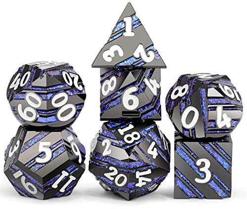 DNDND Würfelset D&D, metallische Streifen, Würfel mit Geschenketui für Dungeons and Dragons DND (vernickelt, mit blauen Streifen)