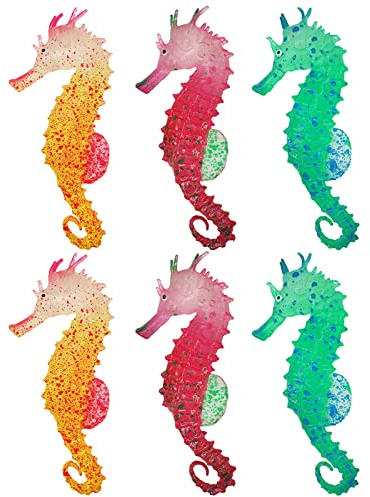 WideSmart 6 Pcs Glühende Künstliche Seepferdchen Aquarium Deko Silikon Ornament Fisch Tank Leuchtende Dekoration