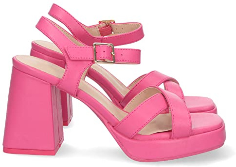 shoes&blues.es Sandalia de Tacon Ancho, para Mujer, Comodas, con Palas Cruzadas, y Cierre de Hebilla, Primavera Verano 2022
