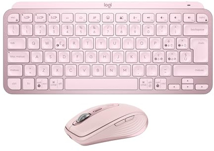 Logitech MX Keys Mini + MX Anywhere 3S, Tastiera e mouse wireless: digitazione fluida, tasti retroilluminati, scorrimento rapido, USB-C, Bluetooth, per più Sistemi Operativi, Italiano QWERTY, Rosa