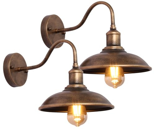 Moddeny Applique da parete per esterni retrò rurale a collo di cigno Applique da parete impermeabile per portico da 9,3 pollici Luce da fienile per esterni Luce da garage antiruggine