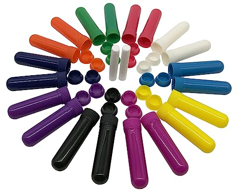 FSSTUD 24 Pcs Colorful Essential Oil Nasal Inhalers Blank Aromatherapy Inhaler Tubes Empty Nasal Inhaler Tubes Refillable Nose Inhaler Stick with Unscented Wicks