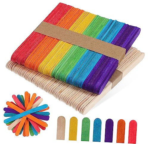 VILLFUL 100 Stück Craft Sticks Jumbo Farbe Rohrstäbe Jumbo Popsicle Sticks Wachsen Sticks Farbige Kunststangen Eisstöcke zum Selbermachen Sticks Glasspinnen Einweg Palettenstäbe Holz