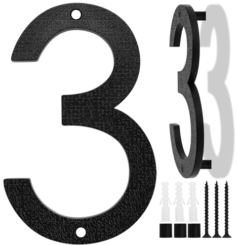 Hausnummer Schwarz, 20cm Hausnummern Groß, Schwebender Hausnummernschild, Straßennummer Türnummer aus ABS Kunststoff in 3D Effekt für Bürotüren, Briefkästen, Garagen (Ziffer 3)