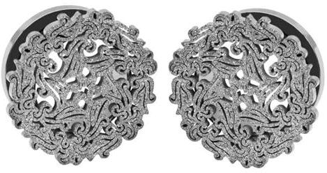 Epinki Ear Flesh Tunnel 2pcs, Silber Ohrringe Rund mit Hohl Blumen Ohr Plug Damen 16mm, Edelstahl Piercing Schmuck