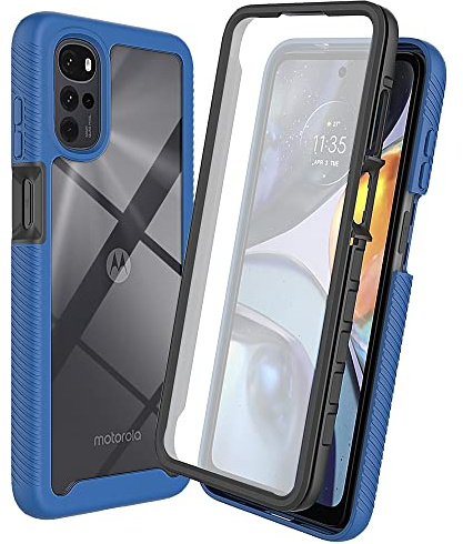 XINNI Funda para Motorola Moto G22 Antichoques 360 Grados con Protector Pantalla Integrado Robusto Doble Cara Bumper Transparente Case Completa Carcasa, Azul Oscuro