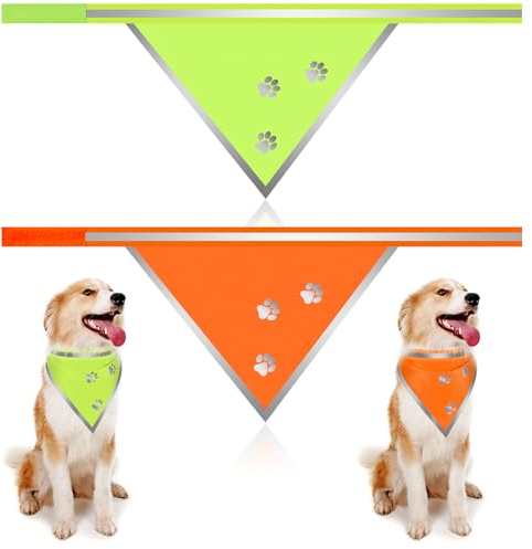 SilTriangle Reflektierendes Hundehalstuch, 2 Stück, Neonorange, Grün, hohe Sichtbarkeit, reflektierendes Halstuch, Lätzchen für Hund, Camping, Nacht, Spazierengehen, Erkundung, Sicherheitszubehör