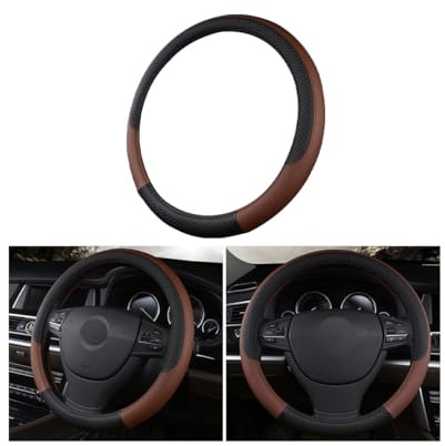 CGEAMDY Lenkradbezug Auto, Mikrofaser-Leder-Lenkradabdeckung, Sport Anti Rutsch Universal Lenkradbezug, Lenkrad Abdeckung Echtes Leder Breathable(Curry Schwarz)