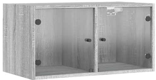 vidaXL Wandschrank, Hängeschrank mit Glastüren, Schrank mit Stauraum für Wohnzimmer, Küchenschrank Badschrank Wandmontage, Modern, Grau Sonoma