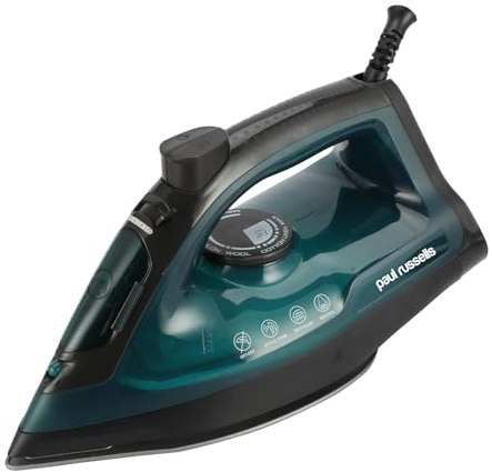 Paul Russells 2400W Steam Iron - Continuous 30g/min Steam, 240V Variable Output, Anti-Drip/Anti-Calc Filter, Vertical Jet Steam Boost, 250ml Water Tank, Power Indicator Light