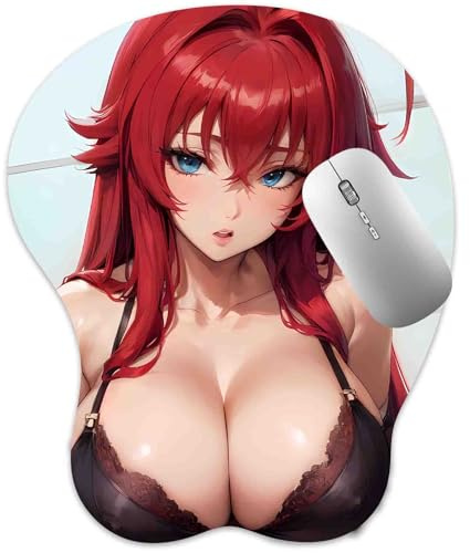 3D Mauspad mit Silikon Brüste Mousepad mit Handauflage. Anti Rutsch Anime Manga Maus Pad Handgelenkauflage für Büro Spiel（Rias）