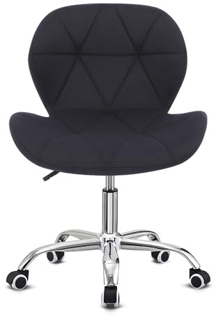 Hadwin PU/Linen/Velvet/Boucle Modern Swivel Office Chair, Height Adjustable Padded Armless Desk Chair, Makeup Chair with Wheels for Bedroom, Home Office (Linen, Black)