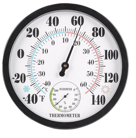 HOHOVYVY Indoor Outdoor Thermometer Hygrometer Aussen, 10 Zoll Außenthermometer Große Zahlen, 2 In 1 Thermometer Hygrometer, Außenthermometer Für Terrasse