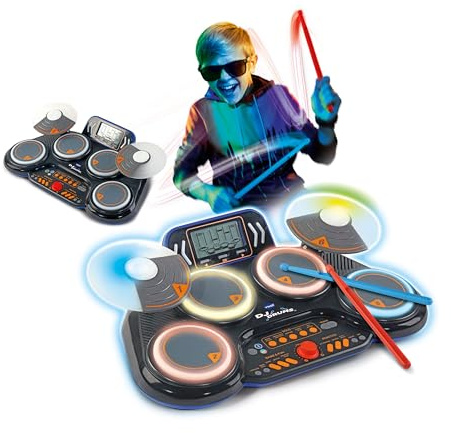 VTech Kidi DJ Drums Batteria Elettronica per Bambini 6+ Anni | Pad Luminosi, Giochi Musicali, Bluetooth, Microfono Integrato, Bacchette Incluse, Batterie Incluse, Lingua Italiana