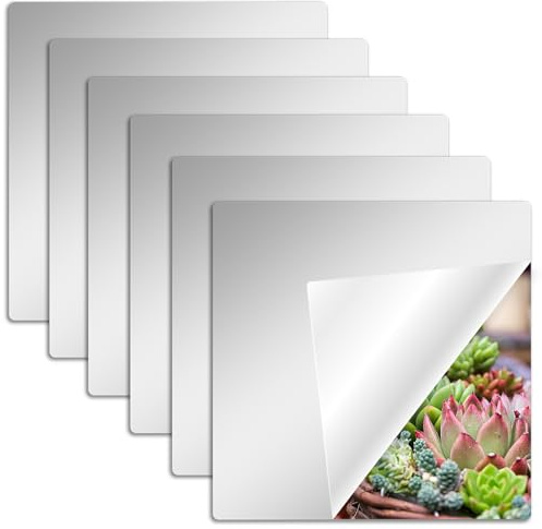 6 stycken självhäftande kakelspeglar för fastsättning, 20 x 20 cm akrylspegel HD spegel flexibla spegelfilmer spegelklistermärken för vägg skola hem vardagsrum badrum sovrum