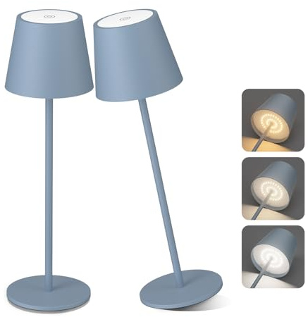 Aipsun 2 Stück Dimmbare LED akku Tischleuchte Blau, 6000mAh, Tischlampe Kabellos, Warmweiß(2700k-6000k), IP54, led tischlampe outdoor für Restaurant, Schlafzimmer, Bar
