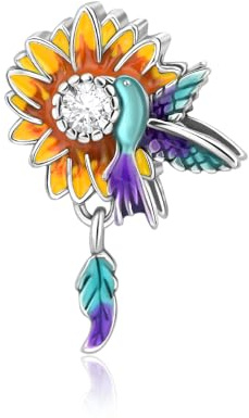 Wedanor Charmes Bird Sunflower pour Bracelets - Charms de Perles ajourées en Argent Sterling 925, charmes de Coeur d'amour pour Bracelets et Colliers pour Femmes