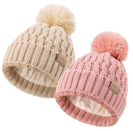 XOMZG Baby Beanie Mützen mit 2-Pack,Warme Wintermützen für Jungen und Mädchen,Kleinkind Fleece gefüttert Kleinkind Baby Mützen für 0-36 Monate