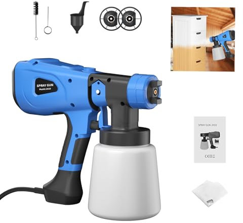 Farbsprühsystem 600W Elektro Lackierpistole 1000ml Großer Behälter Farbsprühgerät 230V Farbspritzpistole Elektrisch mit 3 Düsen, 3 Muster und Filter für Zaun, Möbel, Wände Decken