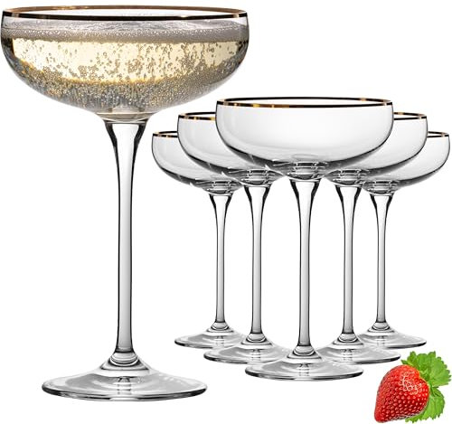 IMPERIAL - Set di 6 bicchieri da champagne con bordo dorato, 270 ml, in vetro Crystalline vintage