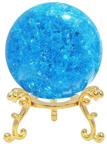 NIBHZ Briefbeschwerer, 40 mm, eisrissige Kristallkugel, Kristallglaskugel mit Ständer, Heimdekoration, Fengshui-Zubehör, Steingarten-Ornament,Blau,40mm