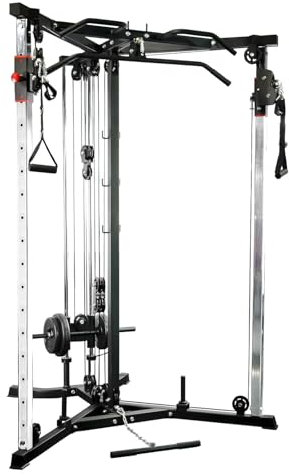Hansson Sports® Kabelzug Trainer Latzugstation Kraftstation Cross Over mit Klimmzugstange, Bizeps- / Trizeps-Stange, geprüfte und zertifizierte Profi Qualität (B:Mit 47.5KG)