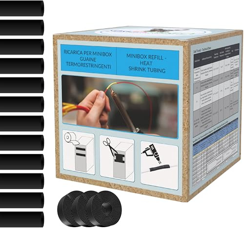 MarketConnect® Guaina Termorestringente Ø 25,4 mm, L 4mt x3 (12mt totali) • NERO • KIT RICARICA 3 PEZZI MINIBOX 2:1 STANDARD