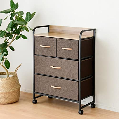 IUBGFTO Stoffkommode für Schlafzimmer, hohe Kommode mit 4/5 Schubladen, mobiler Aufbewahrungsturm mit Universal-Flaschenzug, Holzplatte, Stabiler Stahlrahmen, Stoffbehälter (braun 58 x 29 x 104 cm)