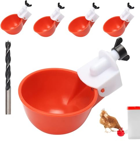 FISH DRAGATE 5 Piezas Bebedero gallinas,Bebedero gallinas automatico,comedero,para Pollos con Taladro,para Pato,Ganso,turquía,Paloma, DIY Agua para Pollos automática Kit