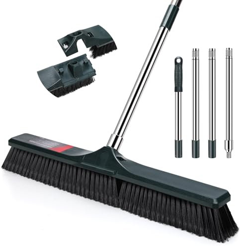 Myiosus Straßenbesen, Besen mit Stiel, 60 cm Breite Besen, Gartenbesen mit 140cm Verstellbarer Edelstahl Griff, Kehrbesen Draußen, Industriebesen für Haushalt Lobby Hof Terrasse Schulen Fabriken