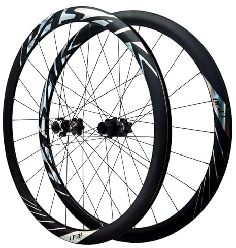 MIRODO 700C Rennrad-Laufradsatz Mit 24-Loch-Scheibenbremslagernaben Aluminiumlegierung Doppelwandige Felgen Tiefe 36mm QR-100/135mm Cyclocross-Räder Für 7–12-Gang-HG-Kassette(Black/Black)