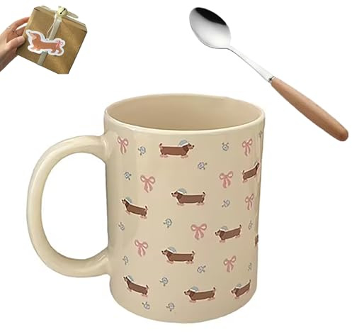 Argumub Dackeltasse, 350ML Dackel-Hundetasse mit Löffel Kaffee Haferflocken-Frühstückstasse (B)