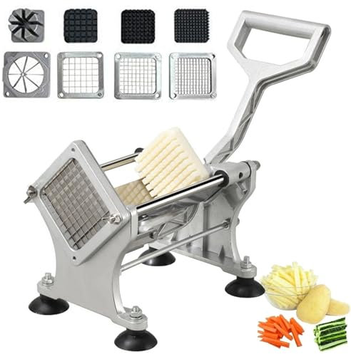 MiBoce Cortador De Patatas Fritas Multifuncional, Cortadora Manual De Patatas, Picadora De Patatas De Acero Inoxidable, con 4 Cuchillas De Repuesto, para Restaurantes Y Hogar