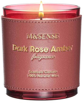 M&SENSE Candele Profumate Soia Rosa Scura e Ambra |283g, Aroma Sensuale e Bohémien 50 Ore, Candela Naturale per Boudoir, Regalo Lusso per Donne e Occasioni Speciali