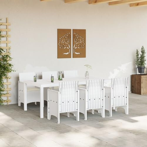 vidaXL Garten Essgruppe 7 pcs Weiß Polypropylen, Stylisches Garten- und Terrassenset, leichtes Möbelset für draußen, perfekt für Familienfeiern, minimalistisches Design