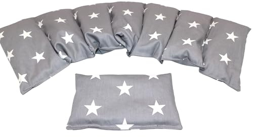 GROßE STERNE Kirschkernkissen 2 er Set Langes 67 x 18 cm 7 Kammer + kleines Körnerkissen Wärmekissen XXL Schulterkissen Nackenkissen Mikrowelle + Backofen (Grau Große Sterne, Weizen)