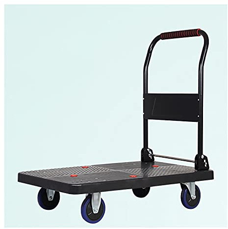 Robuster Pritschenwagen, Plattformwagen mit Kunststoffplatte, verdicktem, faltbarem Metallgriff und leisen Rädern, Tragkraft 300 kg, ideal für den Einsatz zu Hause oder im Büro
