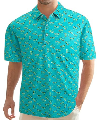 Reloj solar para hombre, verano, informal, solapa, manga corta, estampado, suelto, almohadilla legal, verde menta, 3XL