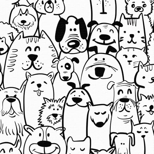 ICYEHAO Papier Peint Noir et Blanc,44 x 300cm Papier Peint Adhesif Mural Animal Chat Chien et Mouton Blanc et Noir Chambre Enfant Papier Autocollant pour Meuble,Chambre,Salon,Salle de Bain