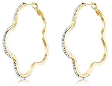 PHNIBIRD Blumen Ohrringe groß mit Strasssteine 925 Sterling Silber Leichtgewicht Glänzende Creolen Gold Schmuck für Frauen Mädchen Durchmesser 50mm