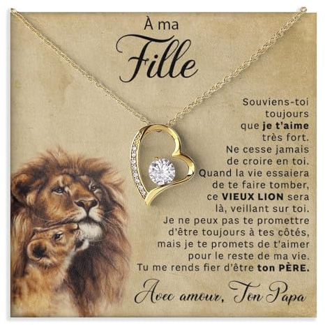 Bramart Collier Femme Fille de Maman ou Papa Idée Cadeau pour Elle Finition Argent Or Bijou Anniversaire ou Noël Idées Cadeaux Pendentif - Coffret avec DÉDICACE incluse