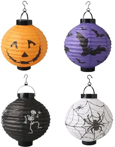 4 Pezzi Lanterne di Carta per Halloween e Festa, Lanterna di Carta Pieghevoli Zucca di Halloween, Rotonde da Appendere in Carta Lanterne, Decorazione di Halloween, Decorative Fantasma, Ragno